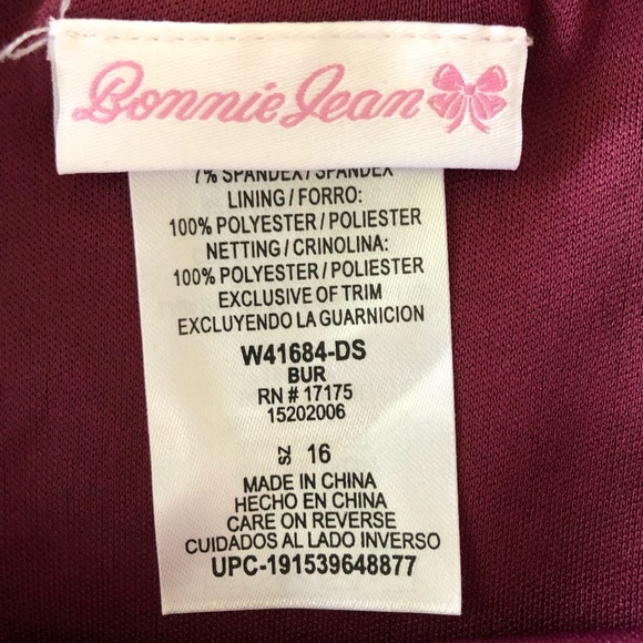 BonnieJean- Burgandy sequin dress-Size 16 - Picture 3 of 3